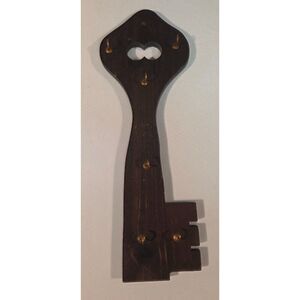 Rustic Wooden Key Shaped Wall Hook Rack Brass Hooks